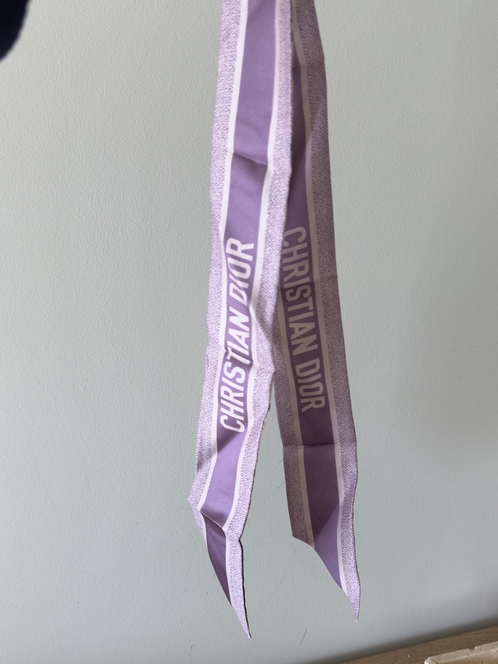 Dior Lavender Floral Silk Twilly with Logo Stripe - Picture 5 of 5